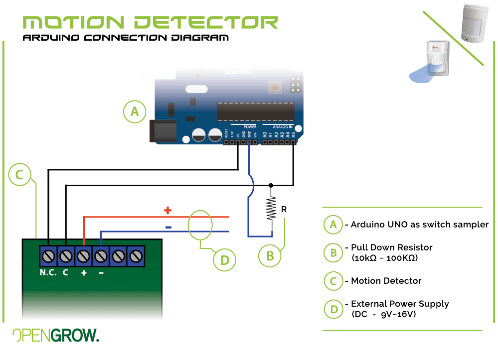 GroLab Smoke Detector connection diagram to Arduino