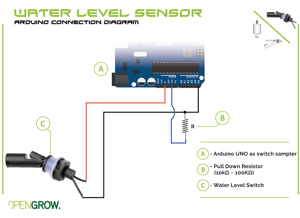 GroLab Water Level sensor connection diagram to Arduino